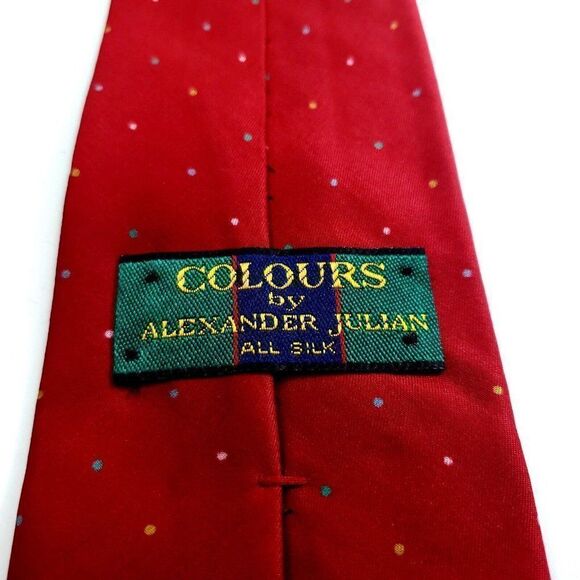 Alexander Julian Colours Red Print Short Polka Dot Silk Tie - Picture 3 of 5